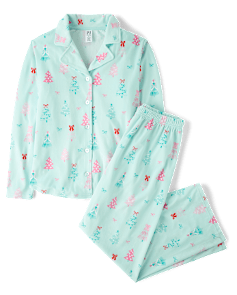 Womens Mommy And Me Christmas Tree Velour Button Front Pajamas