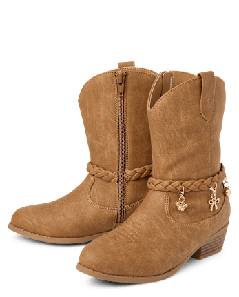 Girls Braided Charm Cowgirl Boots