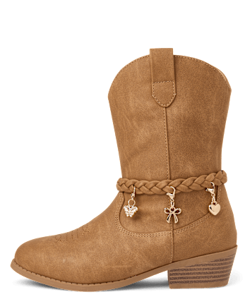 Girls Braided Charm Cowgirl Boots