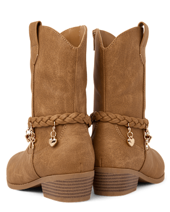 Girls Braided Charm Cowgirl Boots