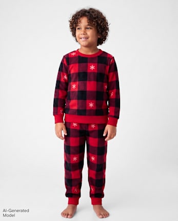 Pyjamas en polaire assortis pour enfants et toute la famille, motif à carreaux Buffalo - RED GUMBALL