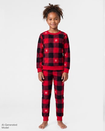 Pyjamas en polaire assortis pour enfants et toute la famille, motif à carreaux Buffalo - RED GUMBALL
