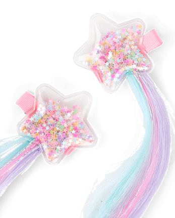 Girls Shakey Star Faux Hair Extension Hair Clip 2-Pack