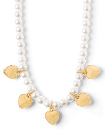 Girls Faux Pearl Beaded Heart 2-Piece Jewelry Set
