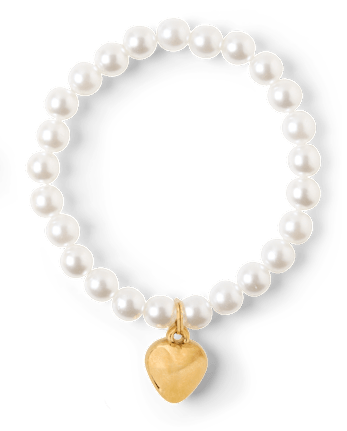 Girls Faux Pearl Beaded Heart 2-Piece Jewelry Set