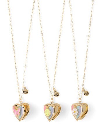 Girls Butterfly Locket BFF Necklace 3-Pack - MULTI CLR