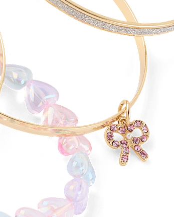 Girls Heart Bangle Bracelet 7-Pack