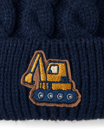 Toddler Boys Embroidered Construction Vehicle Pom Pom Beanie