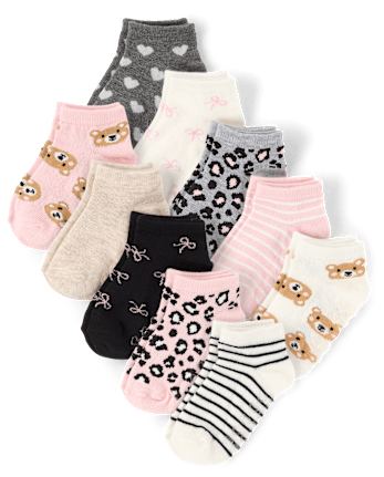Girls Leopard Ankle Socks 10-Pack