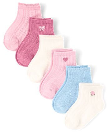Girls Embroidered Pointelle Midi Socks 6-Pack
