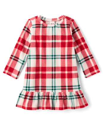 Baby And Toddler Girls Matching Family Plaid Dream Fleece Ruffle Nightgown