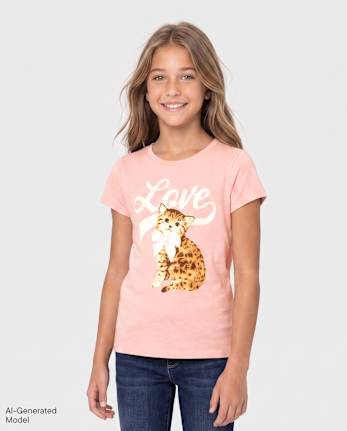 Girls Love Cat Graphic Tee - PINK MELON