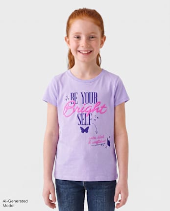 T-shirt graphique lumineux pour filles - PETAL PURPLE