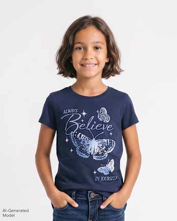 Girls Believe Butterfly Graphic Tee - BRISBANE BLUE