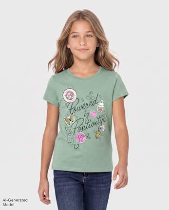 Girls Positivity Graphic Tee - GLASS GREEN CL
