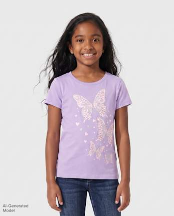 Girls Butterflies Graphic Tee - ORCHID BREEZE
