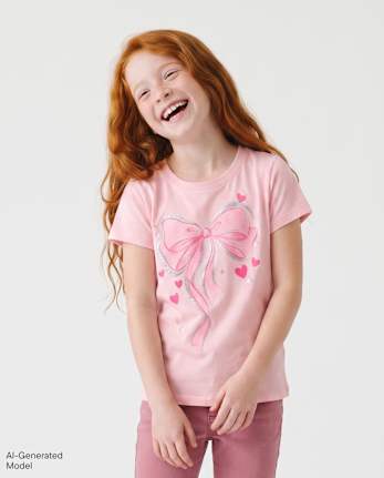 Girls Bow Hearts Graphic Tee