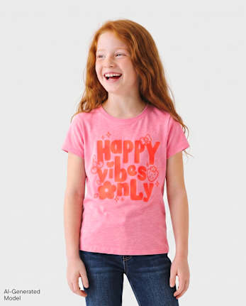 Girls Happy Vibes Only Graphic Tee