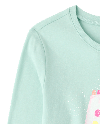 Girls Christmas Gingerbread House Graphic Tee - MINT CREAM