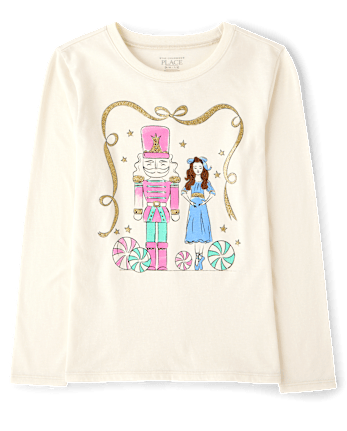 Girls Christmas Nutcracker Graphic Tee - FAIR IVORY