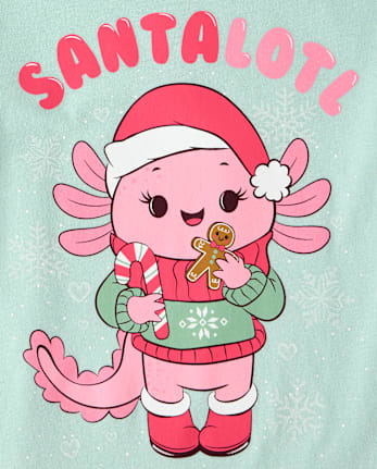 Girls Christmas Axolotl Graphic Tee - MINT CREAM