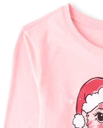 Girls Christmas Cat Graphic Tee - PINK SEA SALT