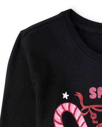 Girls Christmas Doodles Graphic Tee - BLACK