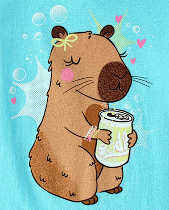 Girls Capybara Drink Graphic Tee