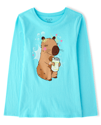 Girls Capybara Drink Graphic Tee