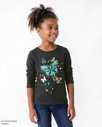 Girls Butterflies Graphic Tee - MOTOROIL