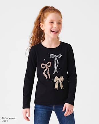 Girls Bows Graphic Tee - BLACK