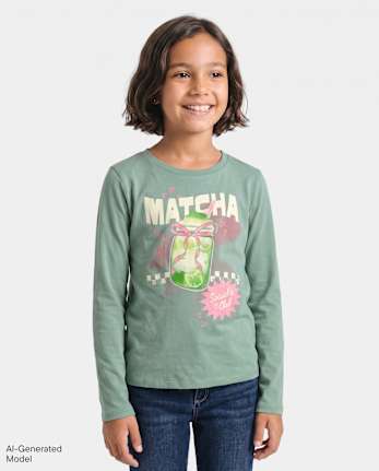 Girls Matcha Graphic Tee - GLASS GREEN CL