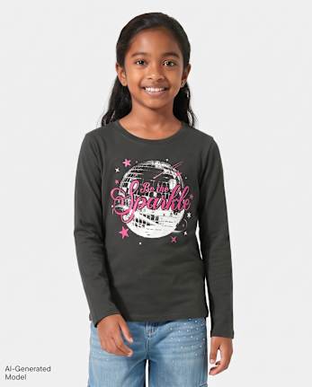 T-shirt graphique boule disco scintillante pour filles - MOTOROIL