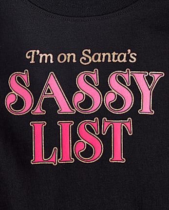Baby And Toddler Girls Christmas Sassy List Graphic Tee - BLACK