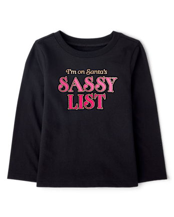 Baby And Toddler Girls Christmas Sassy List Graphic Tee - BLACK