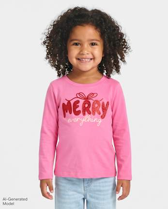 Baby And Toddler Girls Christmas Merry Everything Graphic Tee - TEABERRY