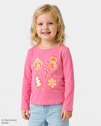 Baby And Toddler Girls Christmas Cookies Graphic Tee - TEABERRY