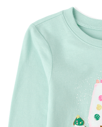 Baby And Toddler Girls Christmas Gingerbread House Graphic Tee - MINT CREAM