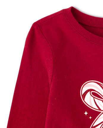 Baby And Toddler Girls Christmas Candy Cane Bow Graphic Tee - RED OCHRE