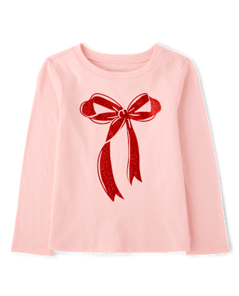 Baby And Toddler Girls Christmas Bow Graphic Tee - PINK SEA SALT
