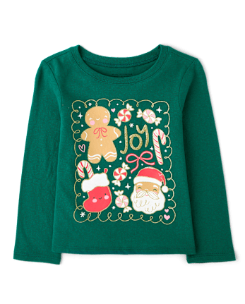 Baby And Toddler Girls Christmas Joy Graphic Tee - GARDEN STROLL