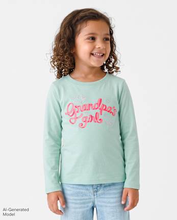 T-shirt graphique « Fille de grand-père » pour bébés et petites filles - MINT CREAM