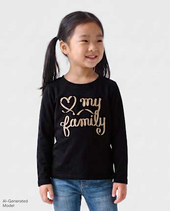 T-shirt graphique pour bébés et petites filles qui aiment ma famille - BLACK