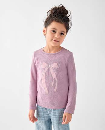 Baby And Toddler Girls Bow Graphic Tee - ANTIQUE IRIS CL