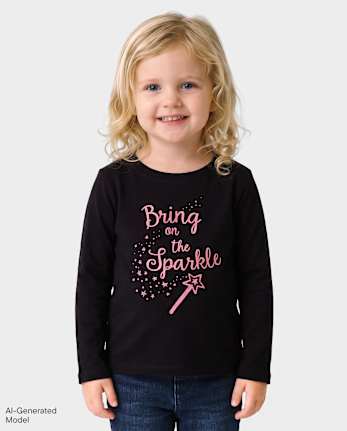 Baby And Toddler Girls Glitter Sparkle Graphic Tee - BLACK