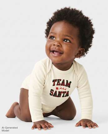 Baby Matching Family Christmas Team Santa Graphic Bodysuit - FAIR IVORY 1