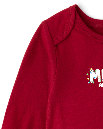 Baby Matching Family Christmas Merry Graphic Bodysuit - RED OCHRE