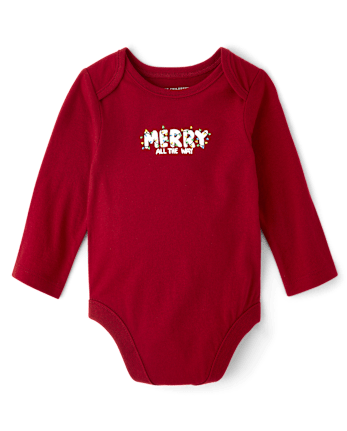 Baby Matching Family Christmas Merry Graphic Bodysuit - RED OCHRE