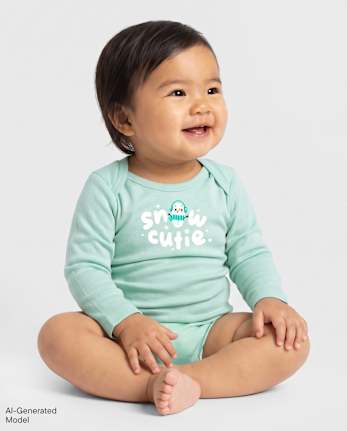 Baby Snow Cutie Graphic Bodysuit - MINT CREAM