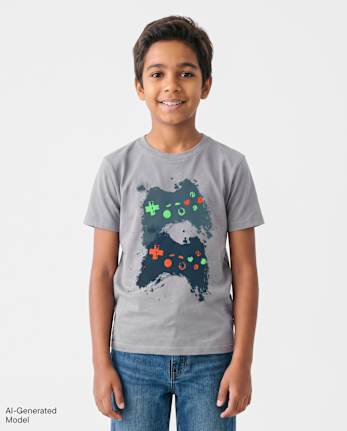 Boys Video Game Controller Graphic Tee - GRAVEL